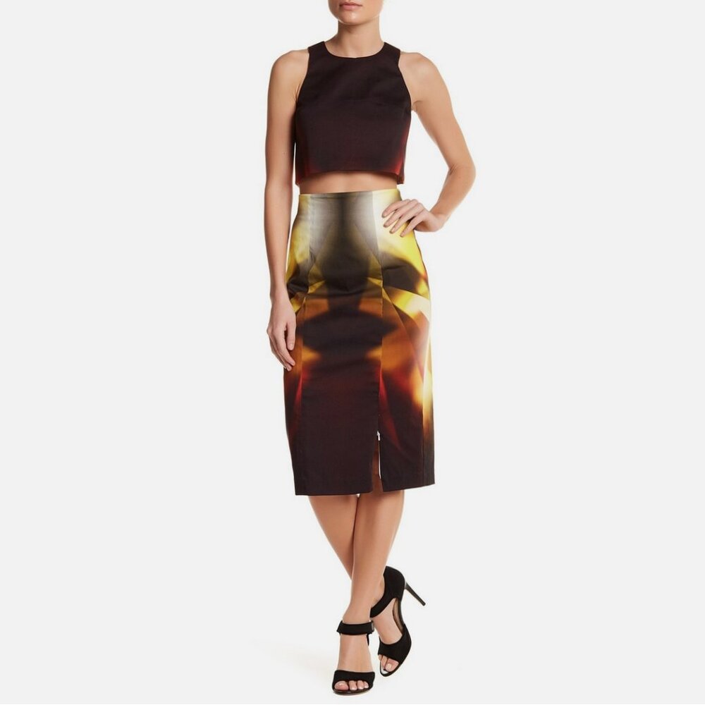 Black Halo Printed Crop Top and Skirt 2 Pc Set